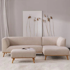 Corner sofa and pouf, beech wood, 150x215cm - SBF61