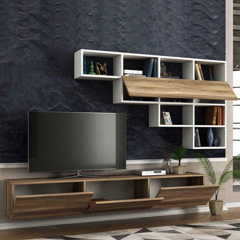 ترابيزة تليفزيون قطعتين بمساحات تخزين 30X 180 سم -TRA74